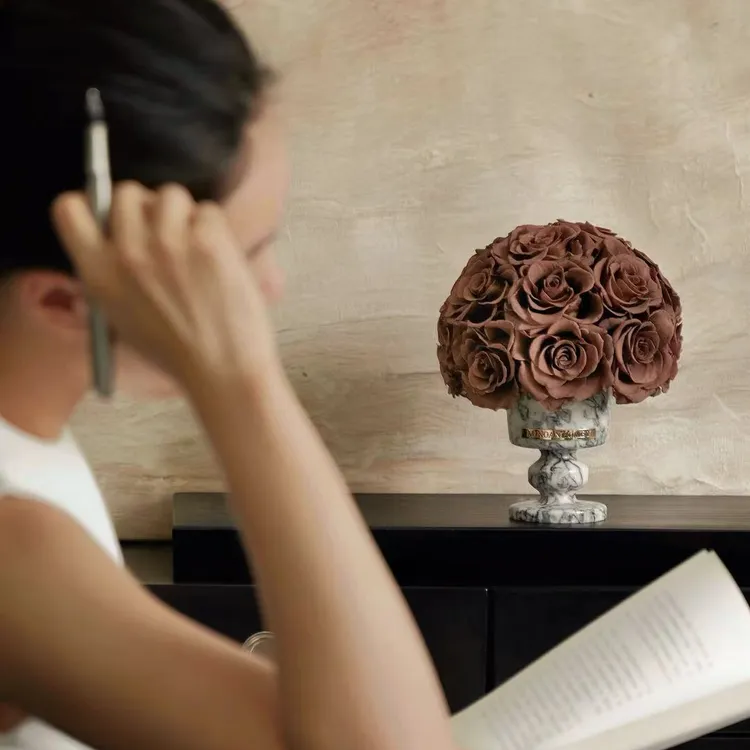 吉娜同款MINOAN HOMEY 翡翠绿大理石盛开玫瑰永生花家居装饰品