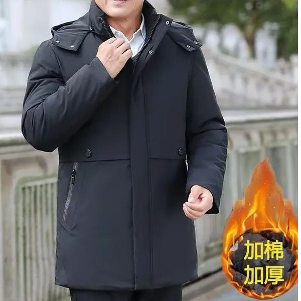 爸爸棉服男士中老年休闲加厚保暖上衣冬季连帽棉袄外套中长款棉衣
