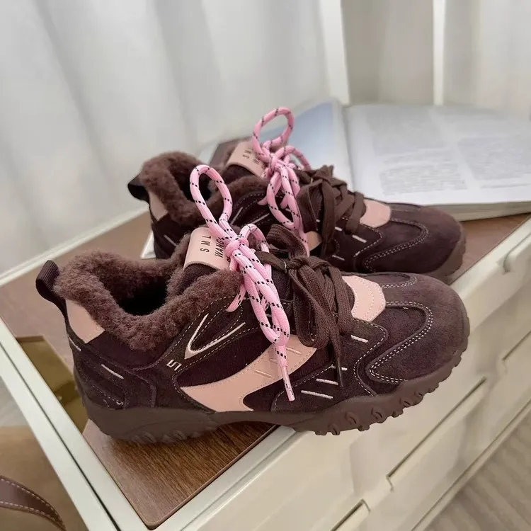 【正品】啄木鸟冬季新款加绒加厚德训鞋复古百搭羊羔毛毛鞋阿甘鞋