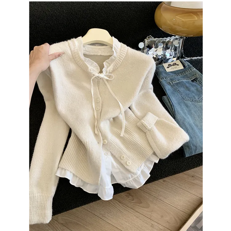 2025年秋冬季新款韩版时尚百搭显瘦黄色镂空温柔风针织开衫单排