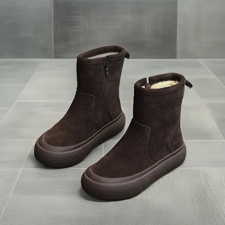 真皮雪地靴女2025冬季新款棉鞋厚底防滑中筒靴子加绒加厚保暖棉靴