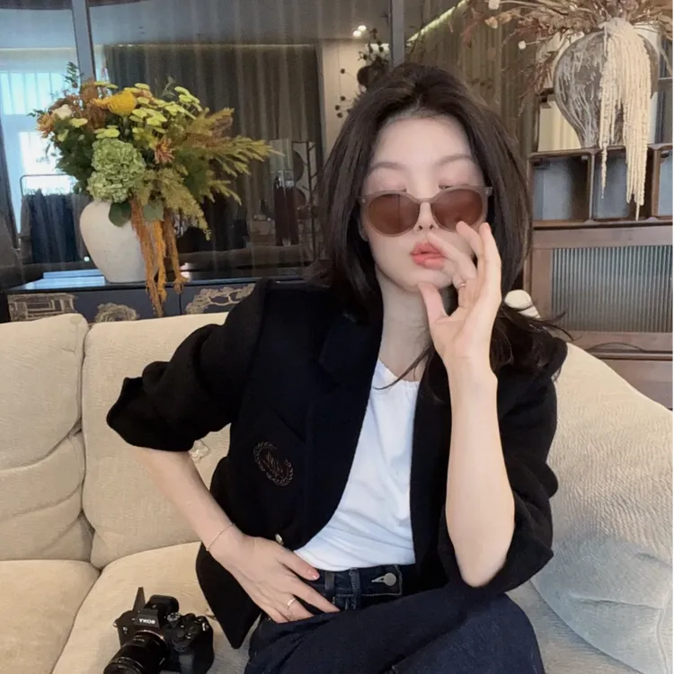 【悦悦专属】早秋毛呢刺绣口袋学院校园风外套Y976