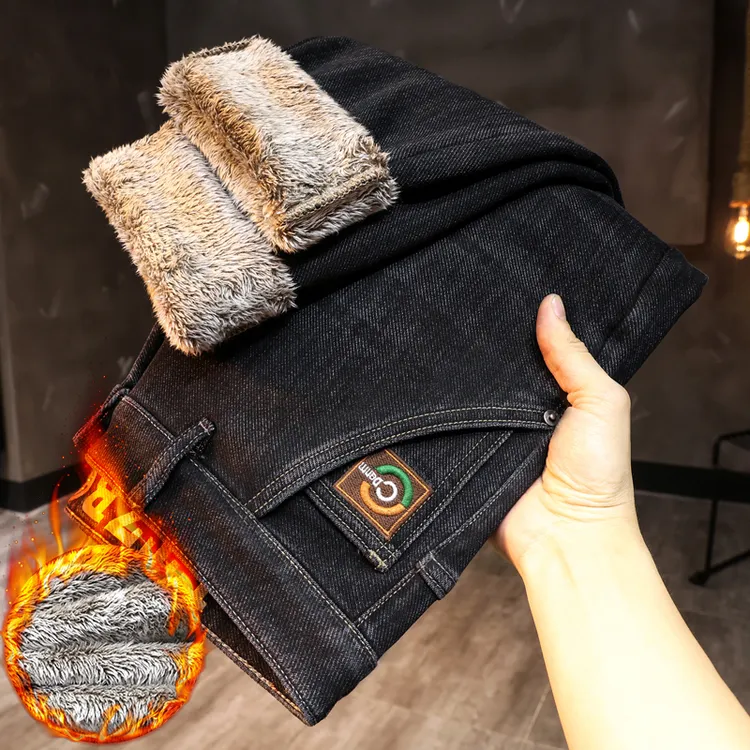 冬季加绒加厚男士牛仔裤欧版小直筒保暖裤弹力时尚百搭潮流长裤子