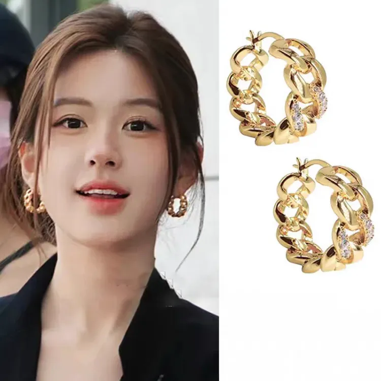 黄铜耳饰 许我耀眼赵露思许妍同款耳圈链条圆圈耳饰耳钉耳扣女