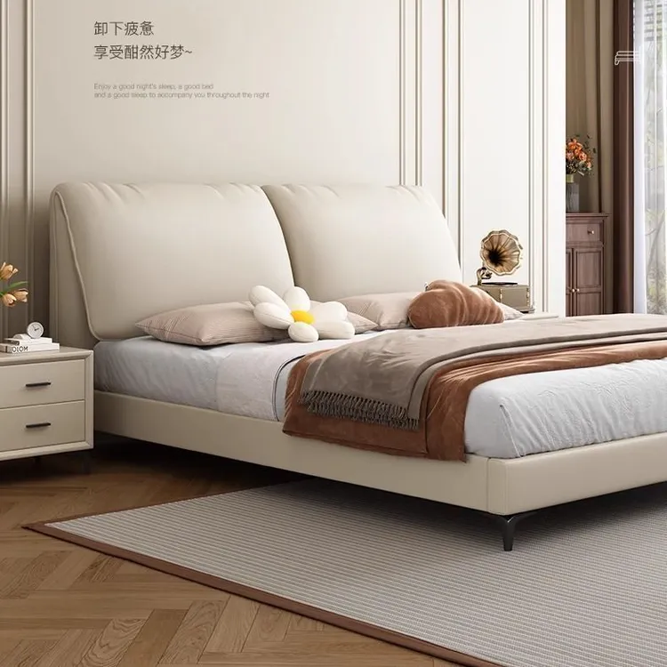 西藏包邮拉萨发货奶油风大象耳朵床科技布床1.5米简约双人床1.8米