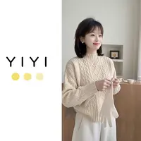 【YiYi】小暖炉~韩系全羊毛绞花半高领秋冬厚款保暖针织套头
