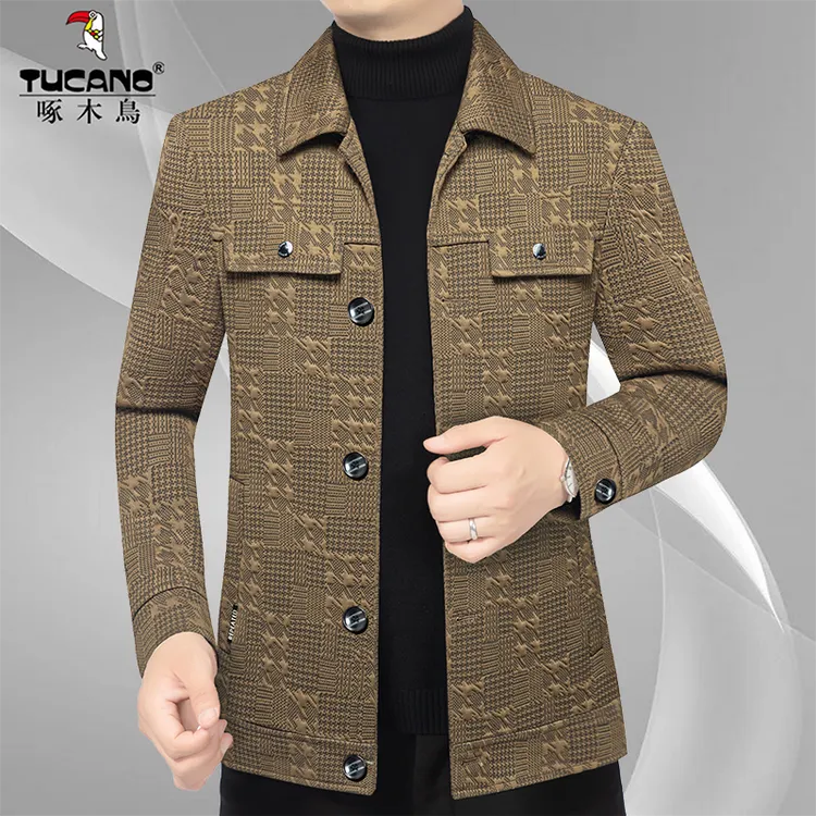 啄木鸟春秋季新款男士翻领夹克外套中年男士休闲夹克衫上衣男装