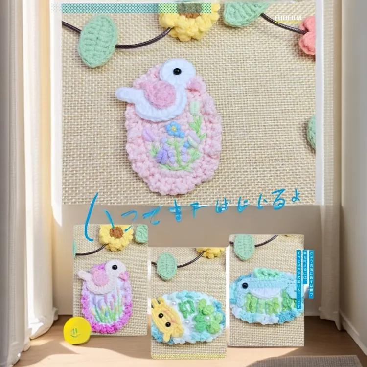 手工 毛线 钩织  刺绣小花可爱鸭发夹 段染色螃蟹 海马发夹  