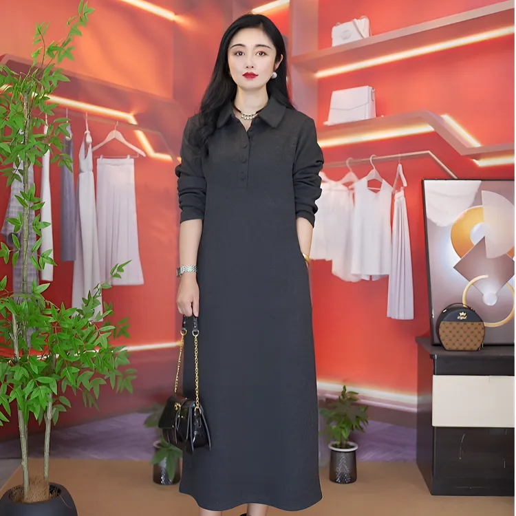 秋冬大码加厚连衣裙长袖高腰气质显瘦长裙时尚百搭休闲女士打底裙