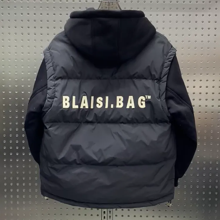 冬季新款拼接假两件连帽羽绒服韩版潮牌保暖鸭绒休闲加厚外套上衣