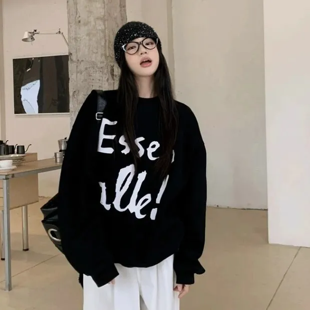 秋季卫衣女百搭新款oversize宽松慵懒风休闲百搭字母早秋长袖上衣