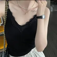 吊带背心固定杯聚拢内搭显瘦蕾丝V领打底上衣55581##