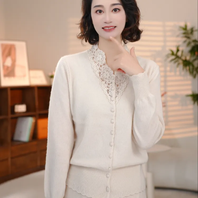 【100%纯山羊绒】超软贴肤舒服秋冬洋气针织衫蕾丝外穿内搭气质