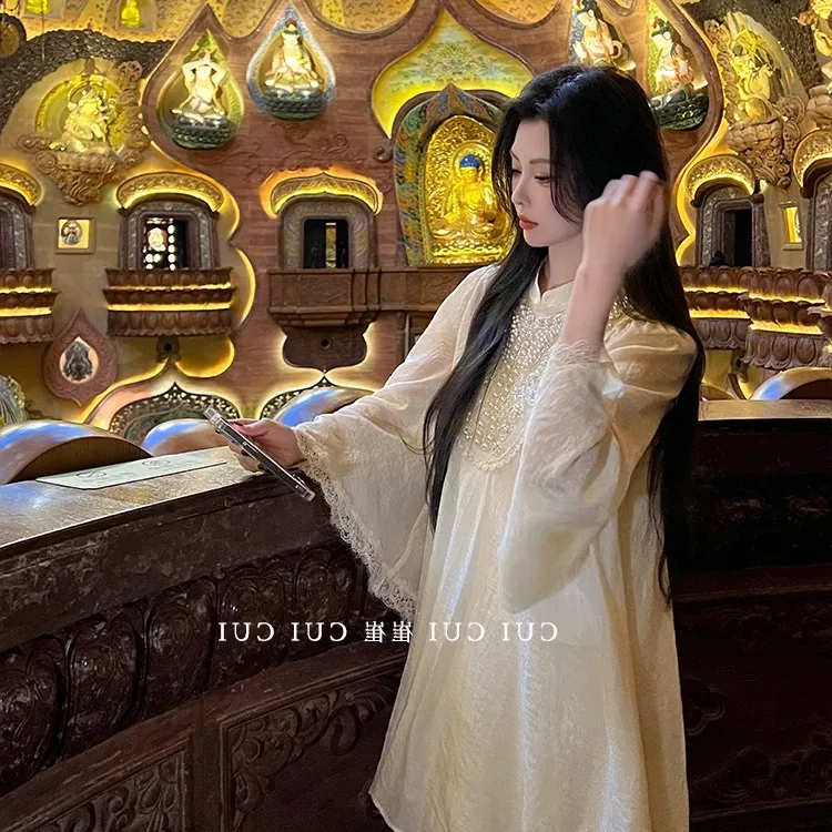 婷婷羊脂玉国风重工飘逸仙气设计感衬衫上衣半裙优雅气质套装系列