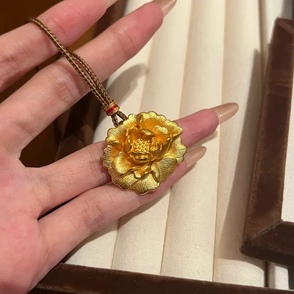 铜合金布艺项链 新中式国潮立体雕花【牡丹花吊坠】女精美百搭项链