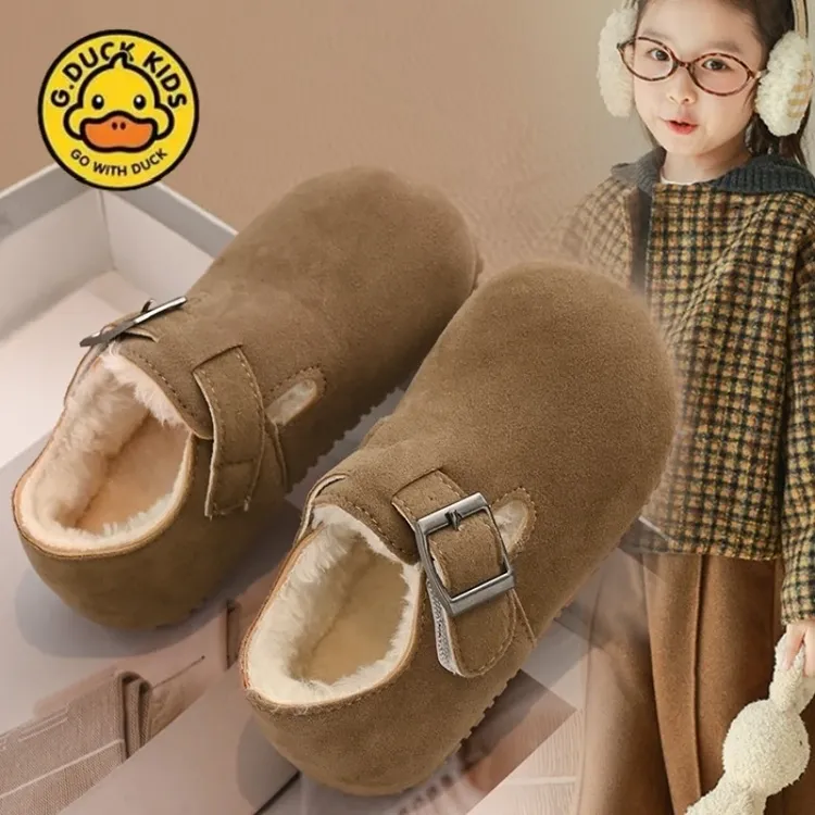 G.DUCK小黄鸭男女童勃肯鞋2025秋冬新款棉鞋复古皮鞋软底加绒鞋子