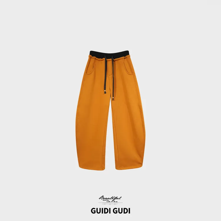 GUIDI GUDI【冰力十足】秋冬撞色百搭宽松休闲裤/黄加蓝