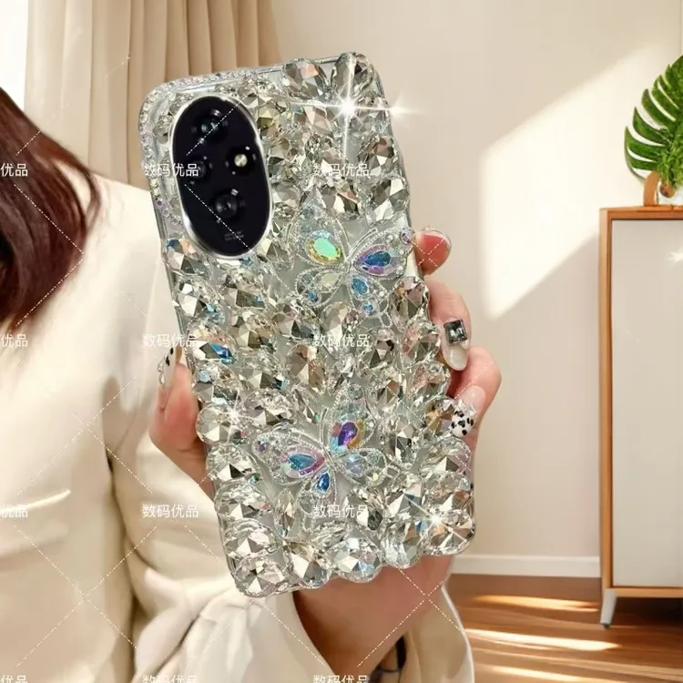 适用华为荣耀100pro手机壳高级女款满钻Honor100Pro奢华水钻蝴蝶