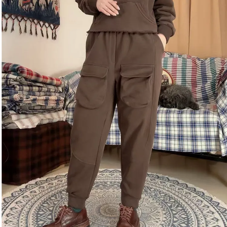本古佳1026全棉斯密绒九分卫裤 116*90宽松 外穿 加绒 休闲 百搭