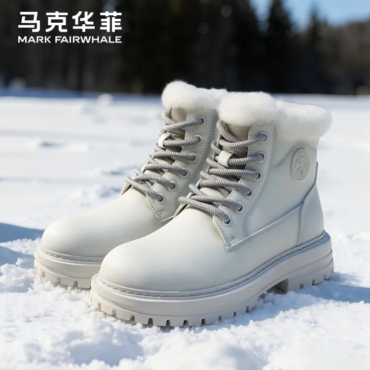 马克华菲2025秋冬新款情侣马丁靴增高软底软面白色马丁靴