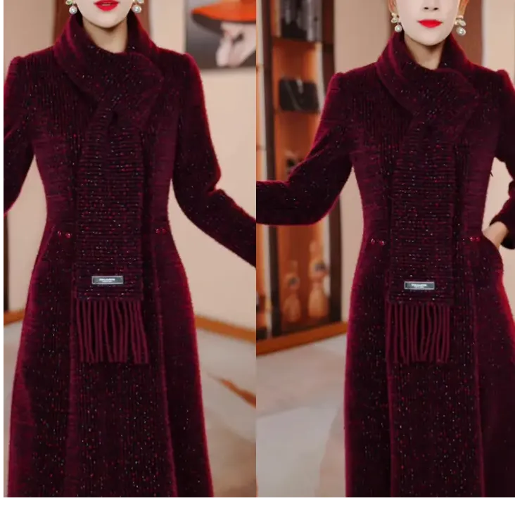 洋气紫红色秋冬新款修身显瘦遮肉连衣裙气质高雅时尚