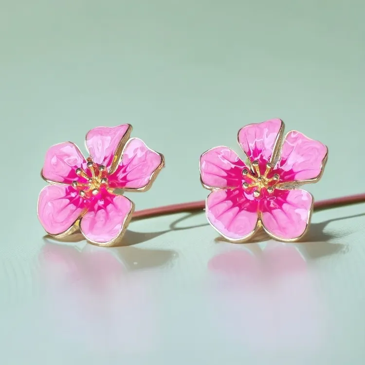 锌合金珐琅耳饰 耳环气质精致女轻奢植物花卉古风可爱欧美彩色