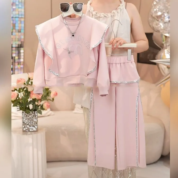 女童新款韩版秋季休闲套装女包包洋气亮片百搭休闲两件套