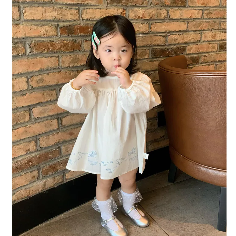 小惜亦2025春季新款韩版女童洋气甜美公主风圆领娃娃衫长袖连衣裙