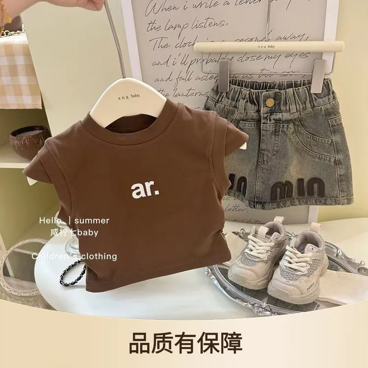 女童2025夏季新款两件套装韩系时尚短袖牛仔裙套装洋气百搭爆款潮