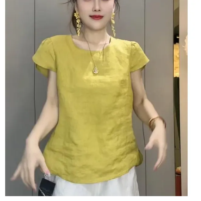 欧洲站时尚百搭轻薄亚麻衬衫女夏季新款设计感后背钮扣松弛感上衣