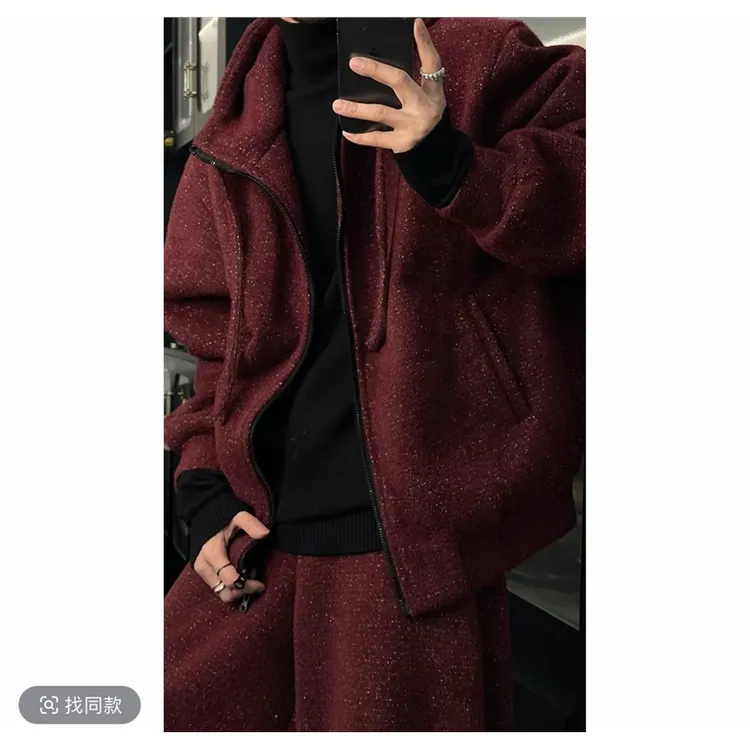 冬季新品时尚高级小众满天星复古套装设计宽松上衣直筒长裤休闲