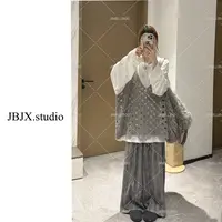 JBJX【比利弗周末 竖纹理松紧阔腿裤】休闲时尚气质宽松秋季