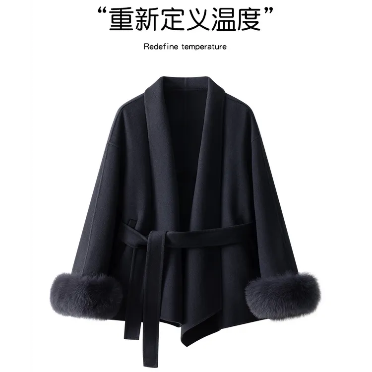 【摩登剪影】100%初剪澳洲绵羊毛大衣高贵轻奢芬兰进口狐狸毛可拆卸