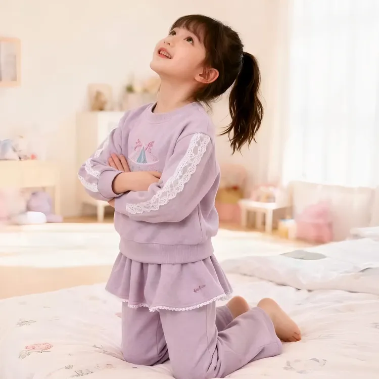 【云朵小葵】女童秋季新款旋转木马蕾丝裙摆休闲套装1114524