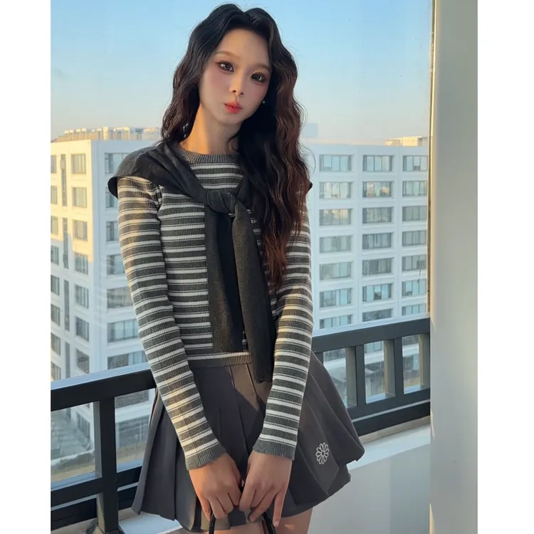 Mardi高级感条纹披肩长袖两件套修身百搭针织衫MZZ2612251