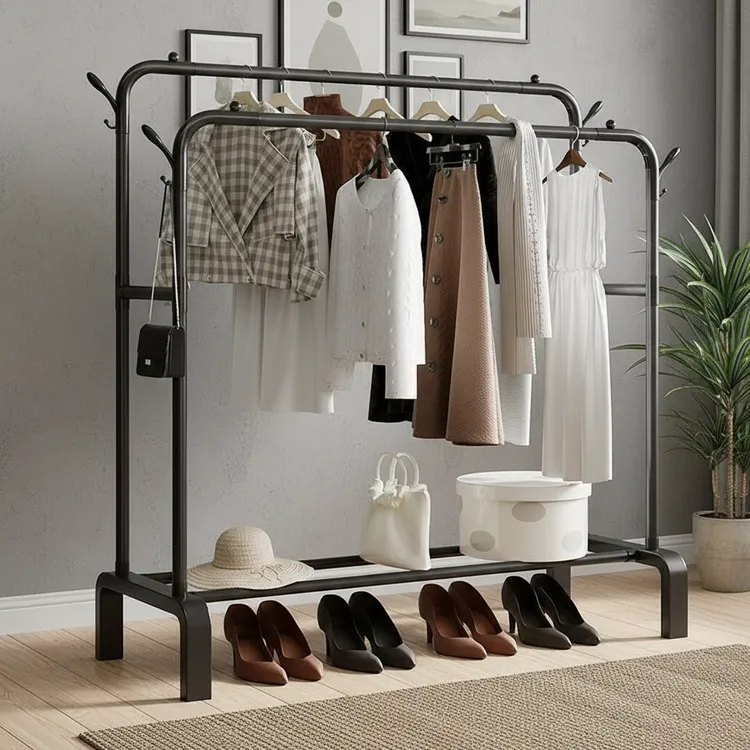 宿舍简易款可移动双杆简易衣帽架衣架晾衣杆落地式衣帽架宿舍阳台