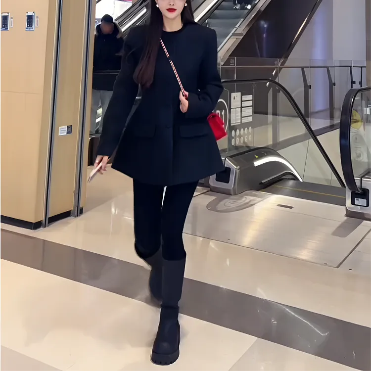 气质显瘦小蛮腰西装外套女2025秋季新款气质夹棉加厚毛呢女5371