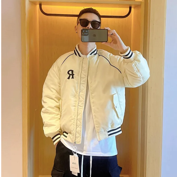 迪诺库克斯冬白鹅绒刺绣美式复古棒球羽绒服冬季男女短款加厚潮牌