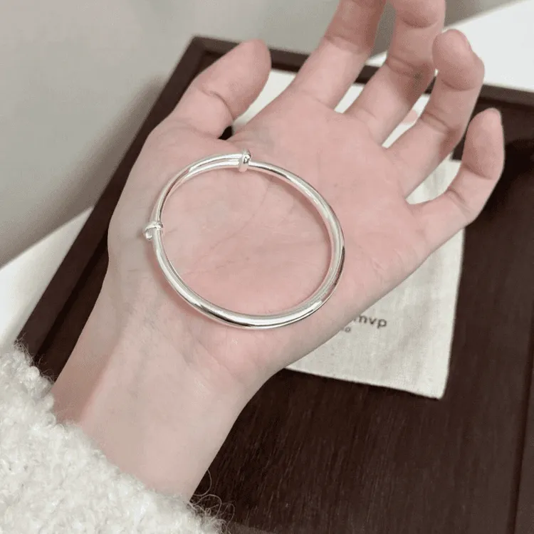 足银手镯 女实心经典光面素圈999纯银手镯推拉简约节日送女友礼物