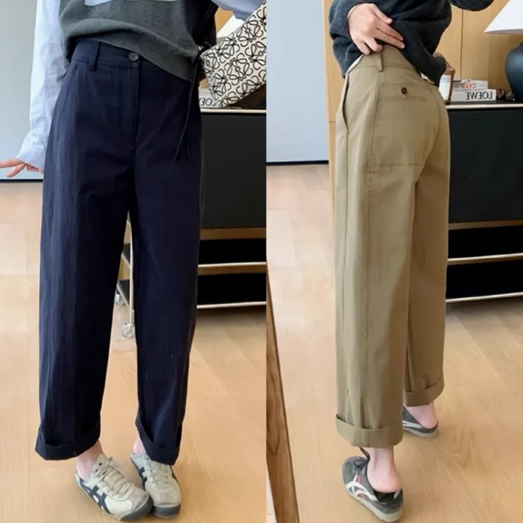 日系九分休闲裤梨型身材高腰显瘦宽松阔腿奶奶裤秋季新款立体裁剪