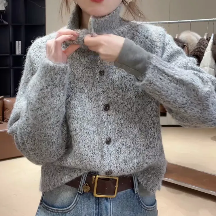 冬季韩版百搭显瘦设计感立领氛围感毛针织衫长袖上衣LK2508693