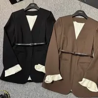 【夏玮玮专属】2025早秋新款高级感简约大气通勤荷叶边西装外套