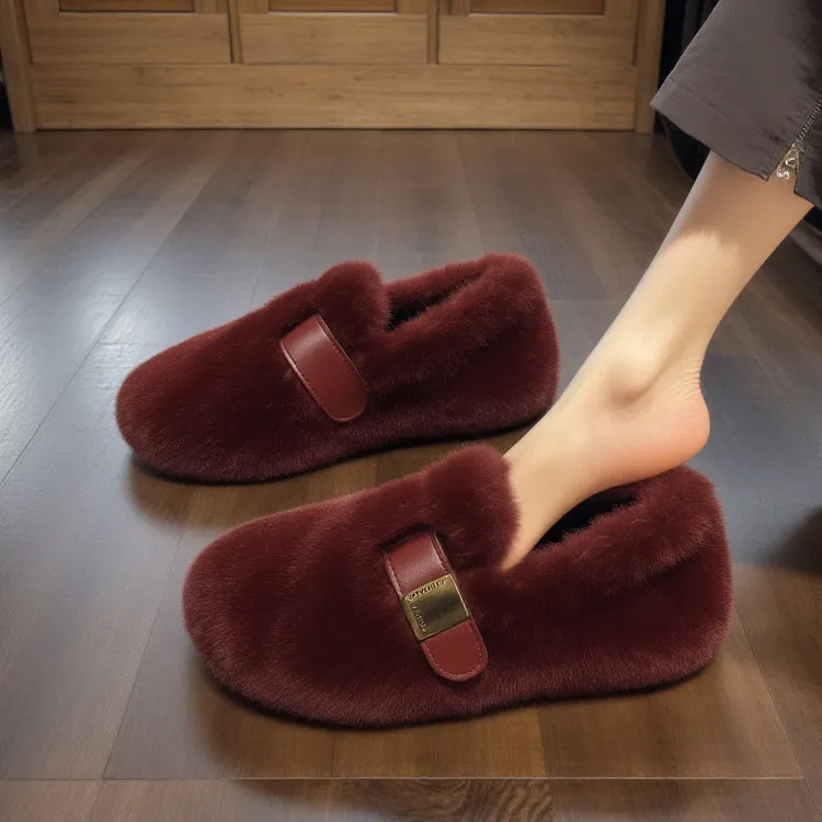 【水貂绒】安哥拉红毛毛鞋女2025年新款冬季本命年红色鞋加绒棉鞋