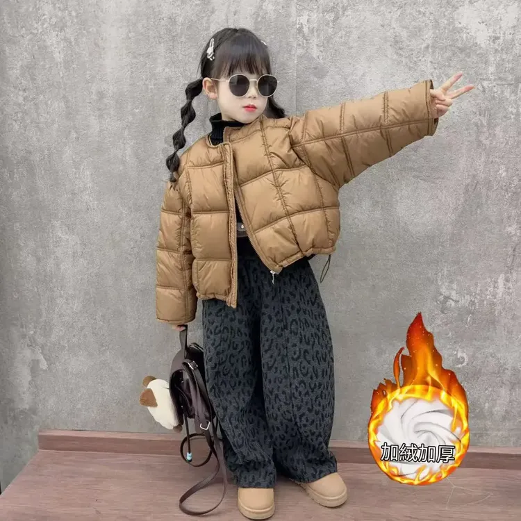 女童冬季新款洋气棉衣套装中大童女孩保暖时尚棉服加绒裤两件套潮