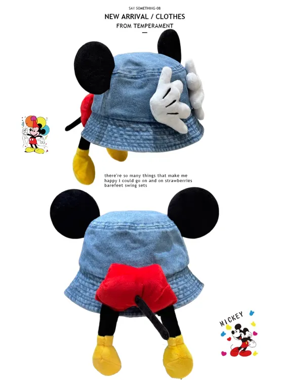 2025亲子可爱卡通米奇牛仔渔夫帽子女大耳朵造型设计恶搞网红拍照