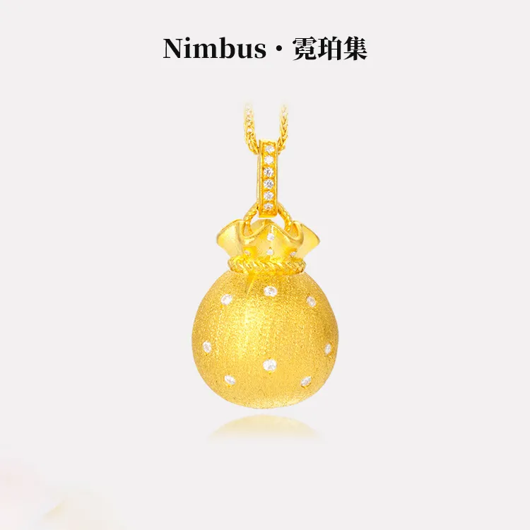 铜合金吊坠 【金店同款】古法手工拉丝小福袋项链仿真黄金毛衣链