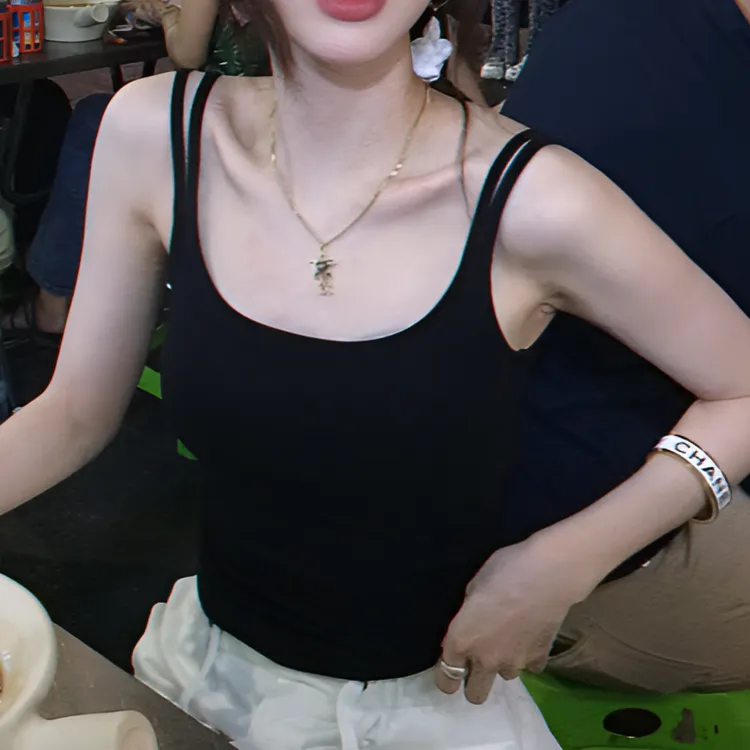 【双肩带】夏季方领背心自带胸垫一体固定显瘦美背外穿女装打底上衣