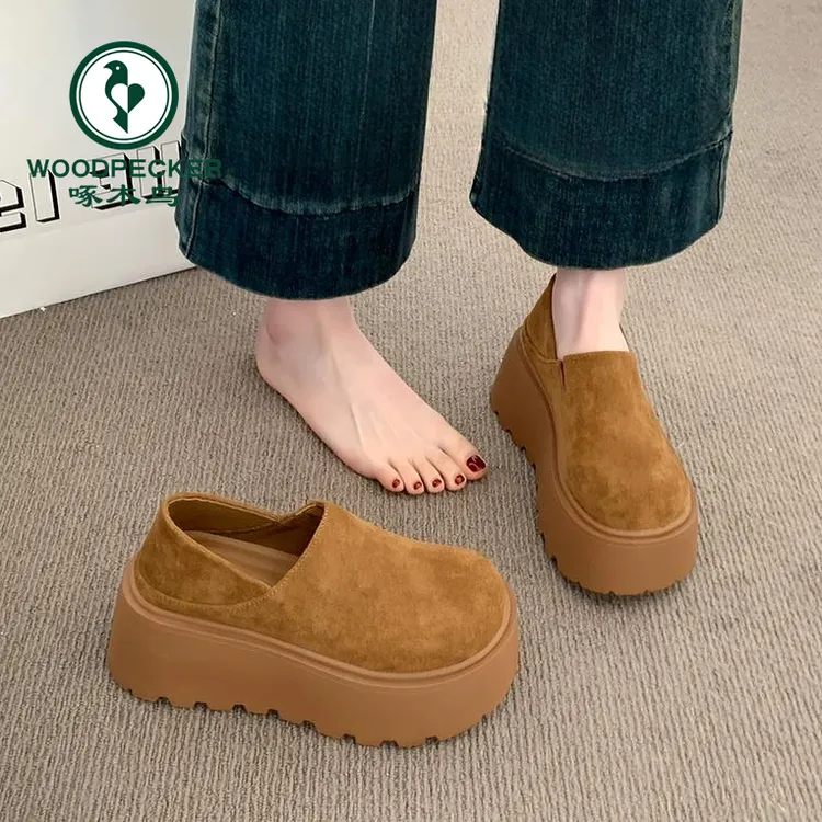 啄木鸟厚底增高勃肯鞋女鞋2025秋新款小个子乐福鞋一脚蹬博肯单鞋