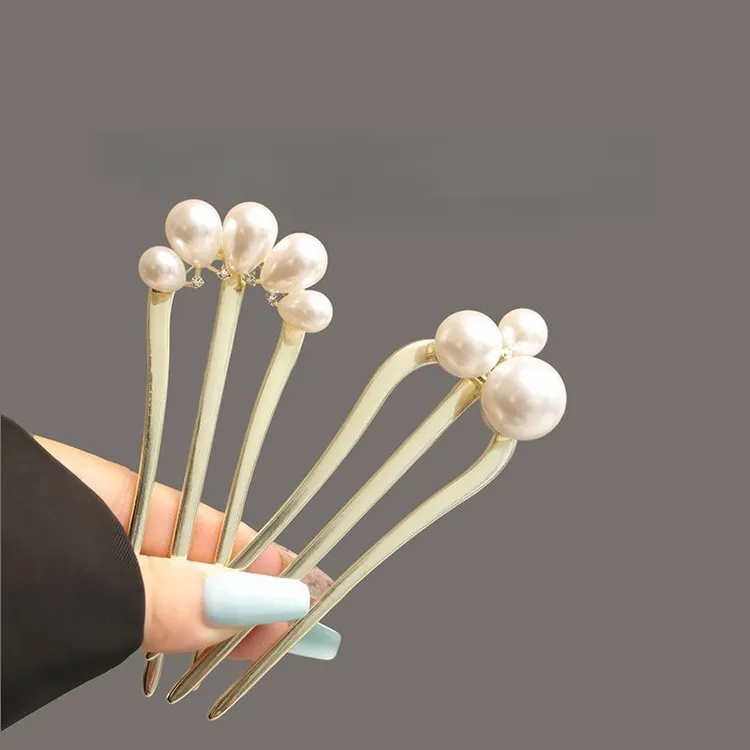 简约仿珍珠三齿发簪齿梳气质国风2025新日常搭旗袍汉服新中式发簪