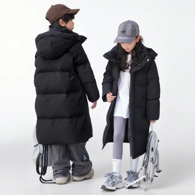 儿童过膝长款羽绒服亲子装东北极寒中大童户外连帽加厚保暖外套冬